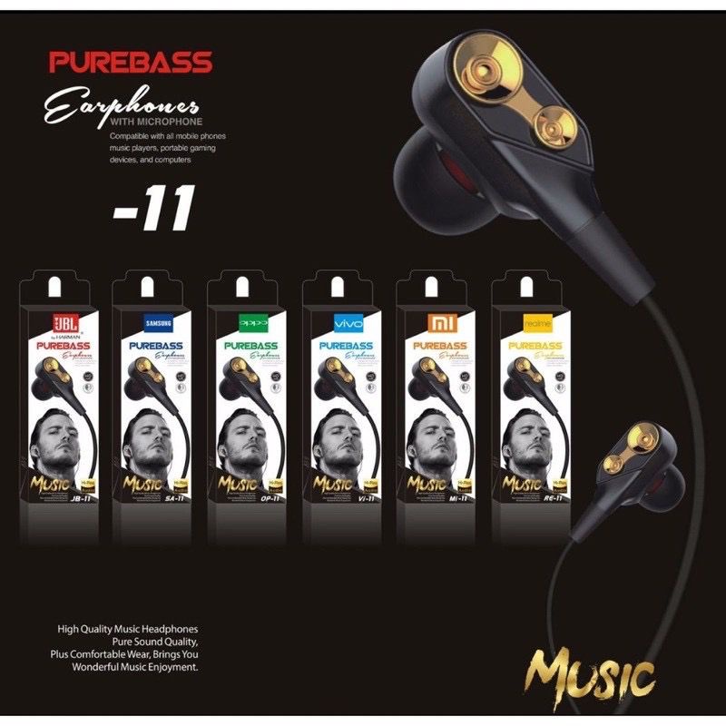 Headset Handsfree Earphone HF GMA JB-11 Purebass Music With Mic 4.6