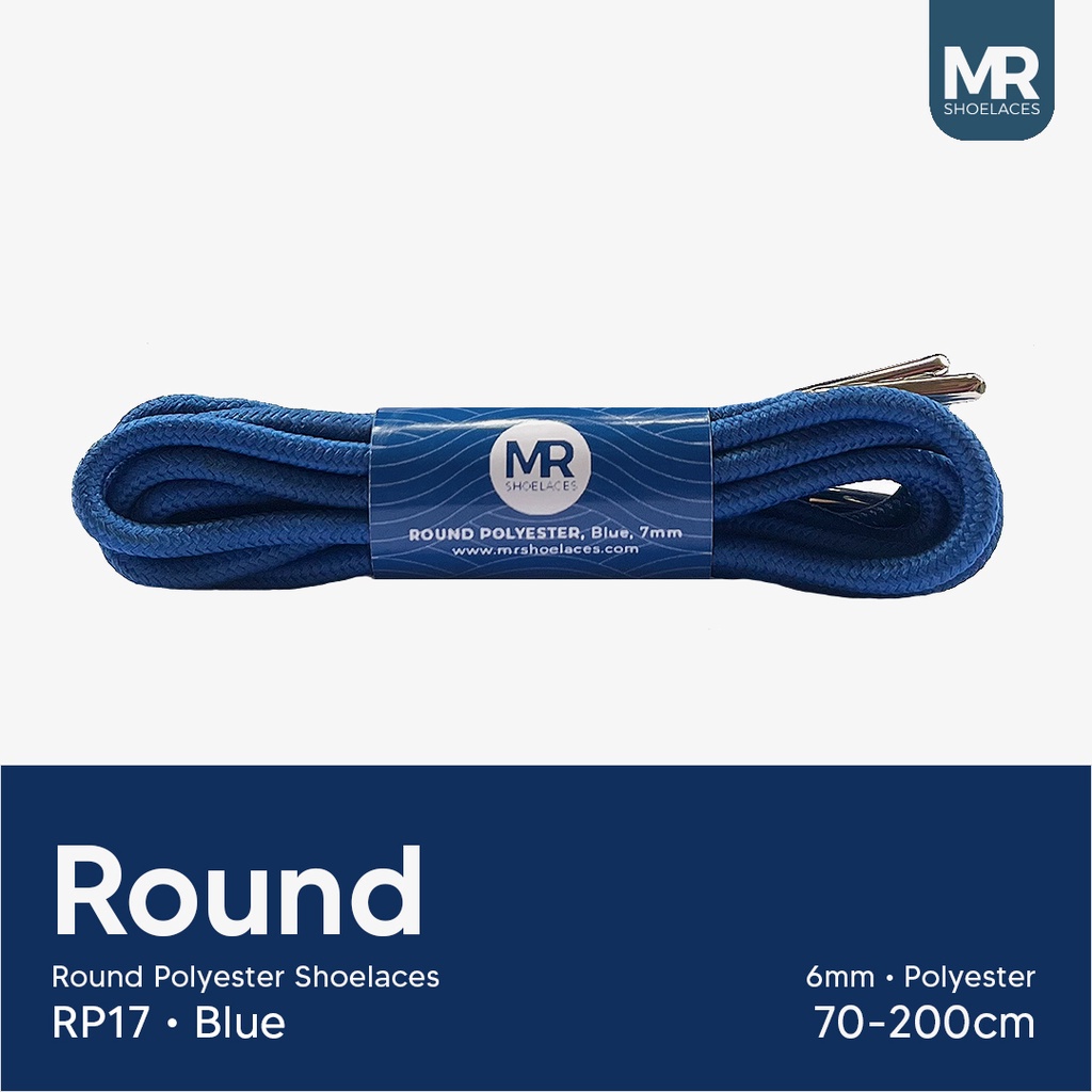 Original MR Shoelaces RP17 Biru (Blue) Tali Sepatu Bulat Round Big 6mm Shoelaces 90cm 100cm 120cm 150cm 180cm-200cm Polyester