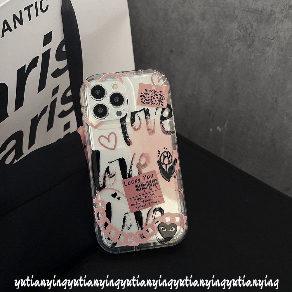 Trendy Merek Comme Des Garcons Label Case Kompatibel Untuk IPhone 7Plus 11 13 14 12 Pro MAX XR X6 8 6S Plus XS MAX Airbag Kartun Graffiti Cinta Hati Lembut Tpu Cover