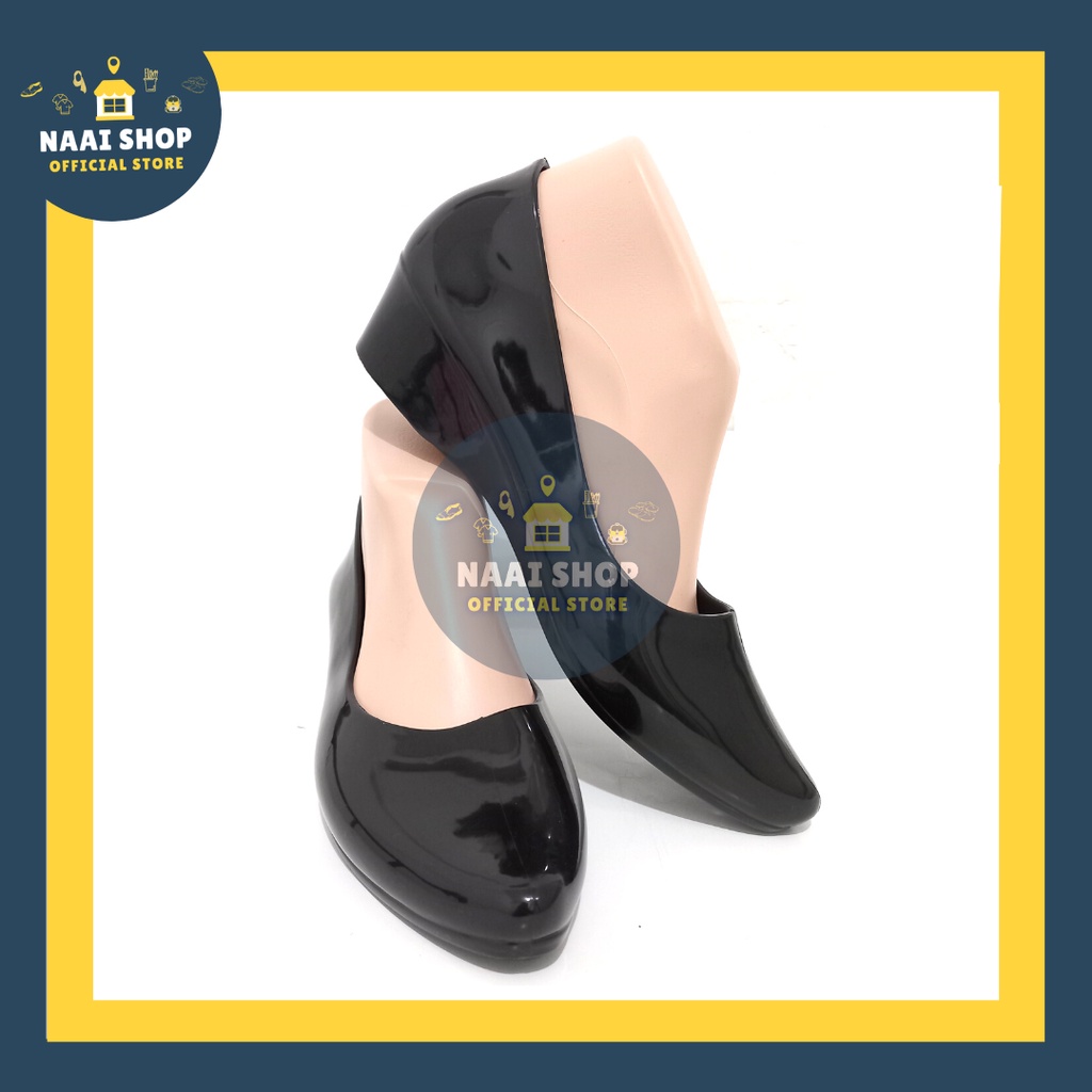Sepatu Wedges Wanita Polos Kilau Size 36-40 Heels Sedang -+ 4 CM Jelly Shoes Soft Color Glosy Slip On Kerja Kuliah Sekolah Terbaru Selop Bahan Karet Kasual Korea Style Kekinian Slop Formal Cewek Import Premium Murah Pantofel Terlaris Jinjit Mokaya 805 Naa