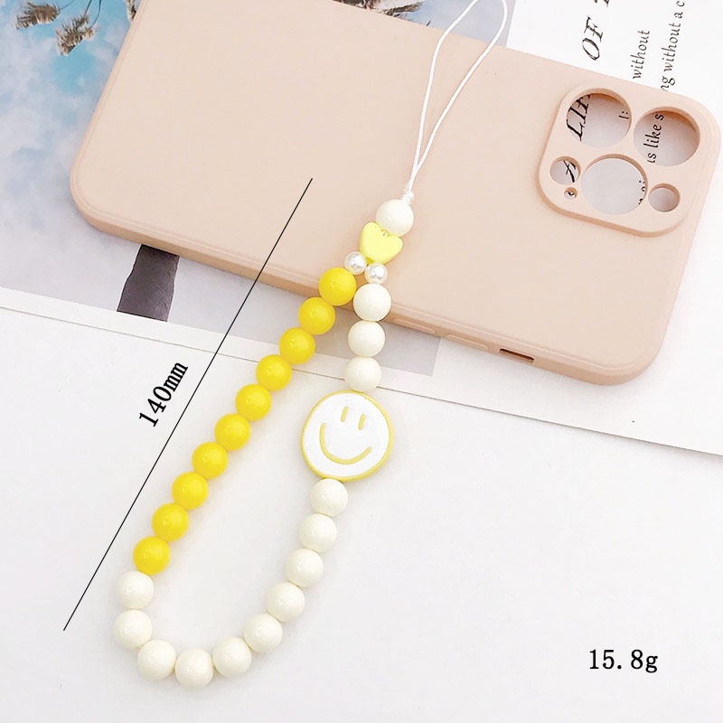 Smile Face 8warna Kontras Rantai Manik-Manik Akrilik Bulat Universal Tali Anti Hilang Untuk iPhone Android OPPO VIVO Huawei Xiaomi Redmi Samsung