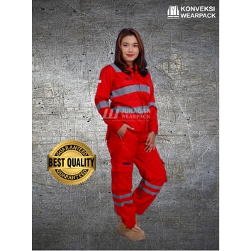 Setelan wearpack Kerja Safety dengan varian  Wearpack Atasan Model Monochrome Merah