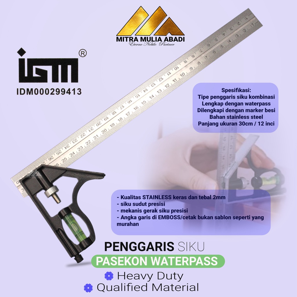 PASEKON waterpass Penggaris Sudut 30cm Pengukur Rata stainless Steel