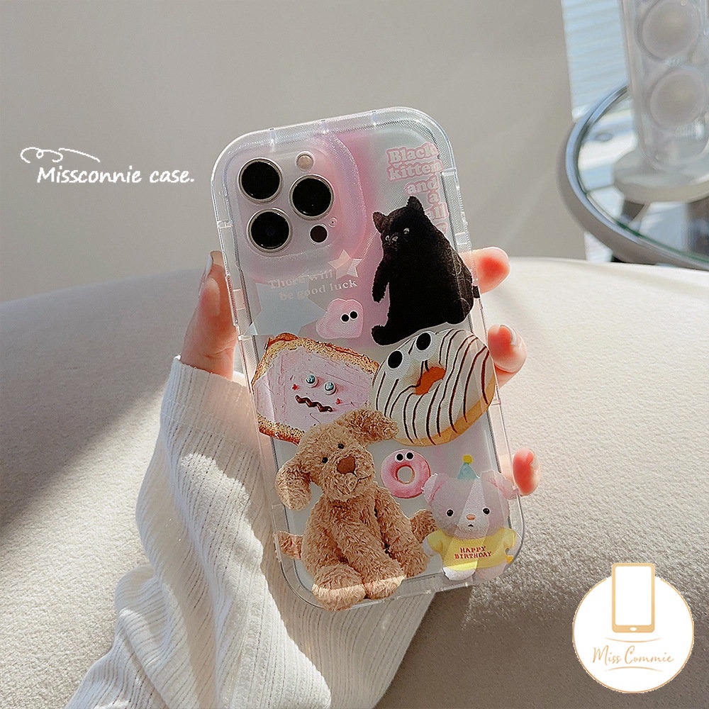 Hewan Lucu Stiker Casing Kompatibel Untuk iPhone 7Plus XR 11 13 12 14 Pro Max 6s 7 8 6 Plus X XS Max SE 2020 Boneka Beruang Shockproof Airbag Lembut Tpu Bening Case Cover