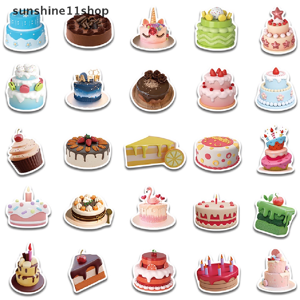 Sho 50pcs Ins Style Stiker Kartun Kue Makanan Decals DIY Kulkas Telepon Koper Laptop Notebook Mobil Stiker Dinding Mainan Anak N