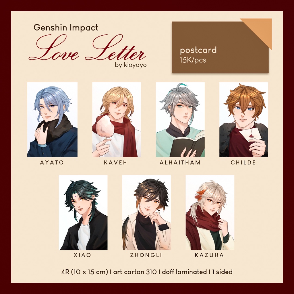 Fan Merchandise Postcard - bisa COD ayato zhongli alhaitham kaveh childe kazuha xiao by kioyayo