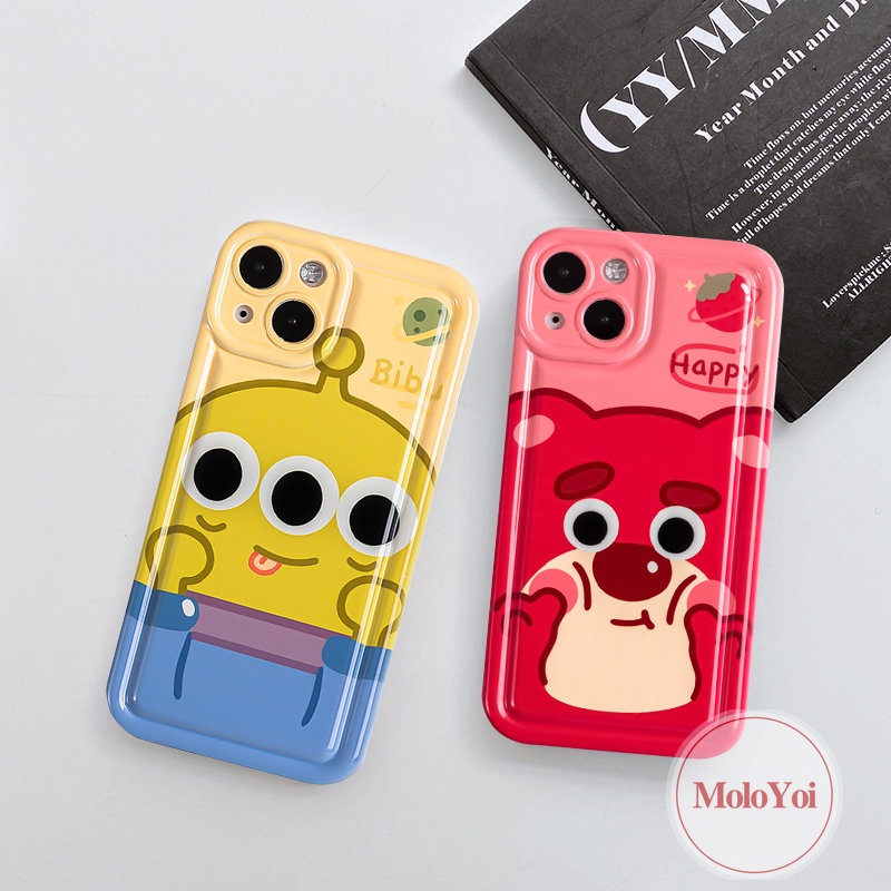 IPHONE Pasangan Imut Strawberry Bear Manyo Phone Case Kompatibel Untuk Iphone11 12 13 14 Pro MAX 7Plus XR 6 6S Plus 8Plus X XS MAX Kartun Alien Toy Story Shockproof Airbag Soft TPU Cover