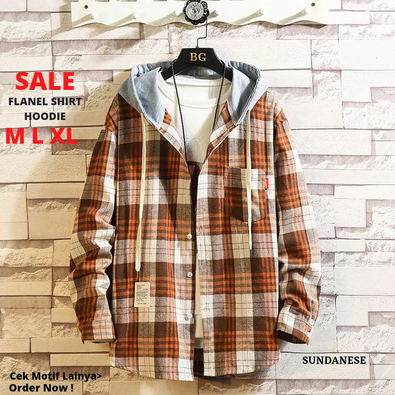 Kemeja Flanel Hoodie Berkupluk Premium Kotak-Kotak Best Seller [Pria & Wanita ] Kemeja Kotak Terbaru