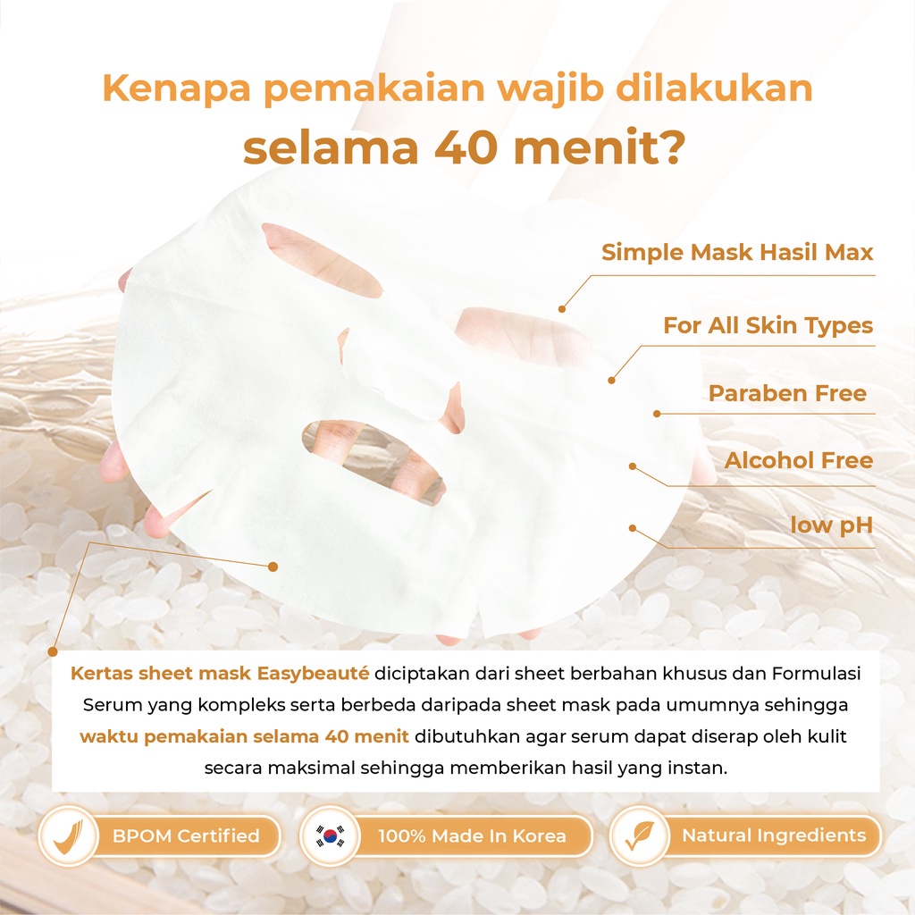 EASYBEAUTE Cerapack Korean Rice Ceramide Sheetmask - Memperbaiki Skin Barrier &amp; Menghidrasi