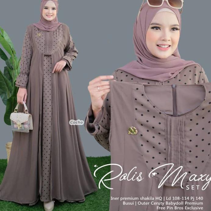[ART. 322443] Gamis Set Outer Dan Iner Ceruty Babydoll Allsize Rolis Maxi Fashion Muslim Wanita Terb