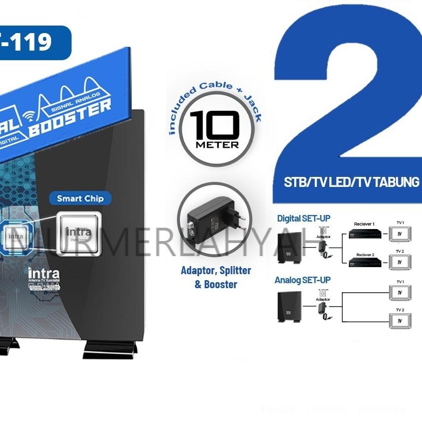 ➯ TERBARU / Antena TV luar & Dalam Intra Int-119 / Analog & digital BISA 2 TV / Kabel 10m ➢