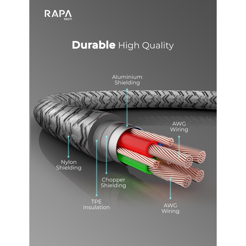 RAPAtech LINE I ORIGINAL KBEL DATA TYPE C FAST CHARGING 3A 100cm MULTI POWER CABLE [DC1011]