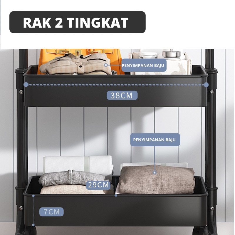 SHENAR,(COD) Rak Gantungan Baju Roda Stand Hanger Gantung Pakaian Tempat Penyimpanan Tas Buku Serbaguna/Alexa Rack