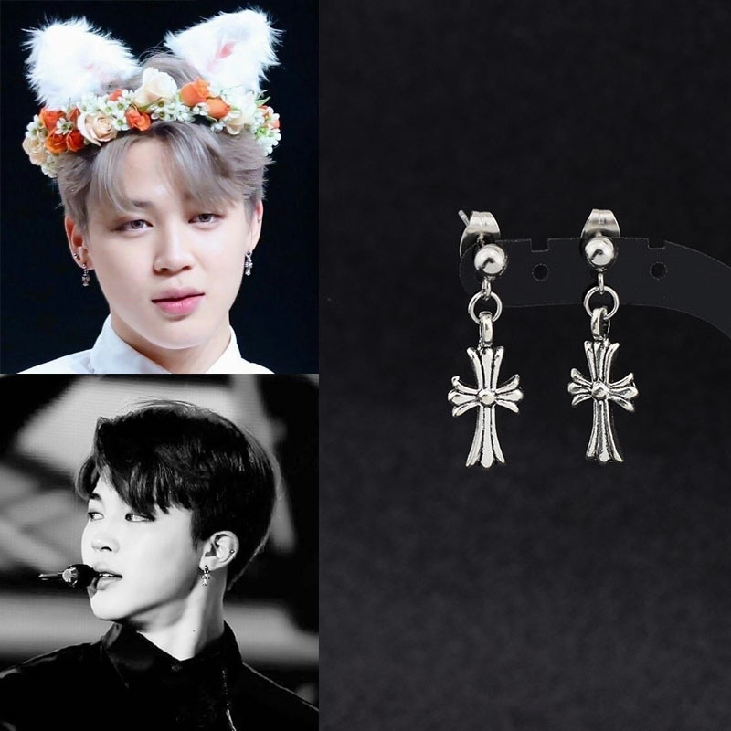 Anting Anti Peluru Boy Park Jimin Gaya Yang Sama Anting Salib Tik Tok Kuaishou Influencer Ear Clips