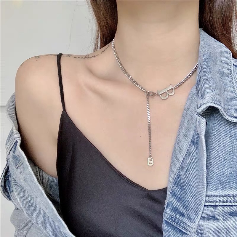 2022 Kalung Rantai Dengan Liontin Huruf B Untuk Wanita | Gelang Rantai Hypoallergenic Bahan Titanium Steel 18k Untuk Pasangan