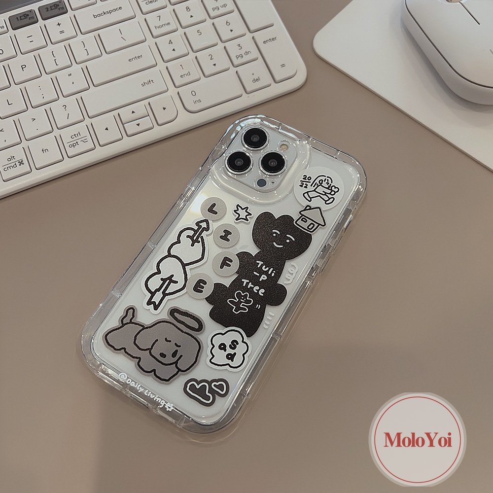 IPHONE Ins Kartun Anjing Stiker Graffiti Case Kompatibel Untuk Iphone11 7Plus XR 13 12 14 Pro MAX 8Plus X XS MAX 6 6S Plus Silicon Lembut TPU Airbag Shockproof Back Cover