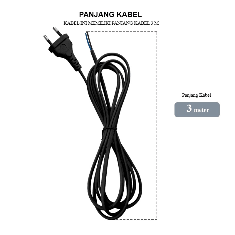 3M ASLI TEMBAGA KABEL POWER / KABEL AC 220V / KABEL BUNTUNG / KABEL LISTRIK Kabel Sambungan + Colokan Listrik Panjang 3M