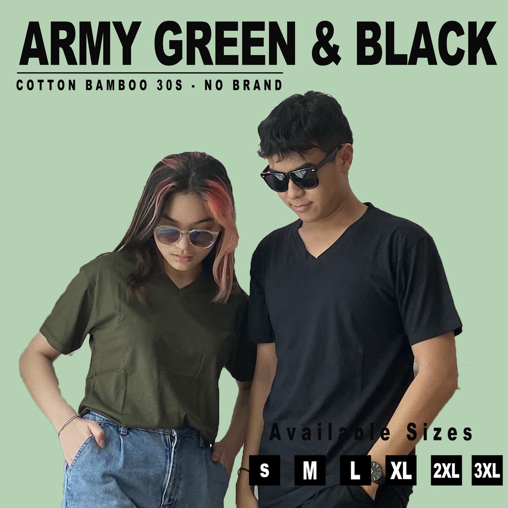 KAOS POLOS V-NECK BLACK &amp; ARMY GREEN KATUN BAMBU 30S | COTTON BAMBOO T-SHIRT