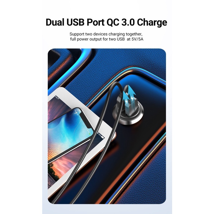 Car Charger Vention Dual USB QC3.0 25W Grey CC-85-H