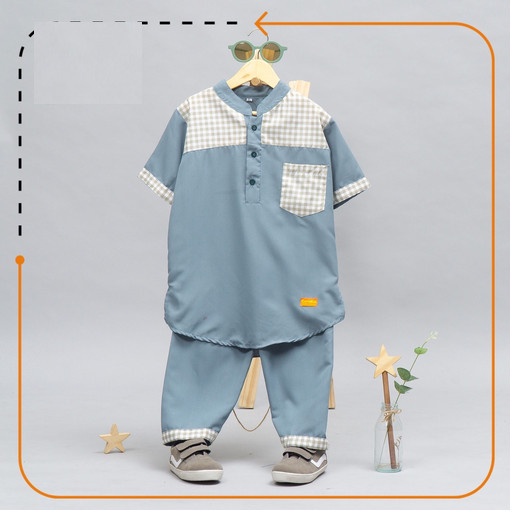 Baju Koko Anak Laki Laki + Baju Anak Laki Laki DUBAI Kualitas Premium1 - Biru Muda, XXS