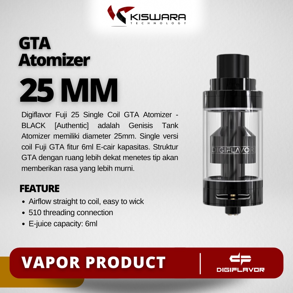 Digiflavor Fuji 25 Single Coil GTA Atomizer - BLACK [Authentic] KiswaraBandung