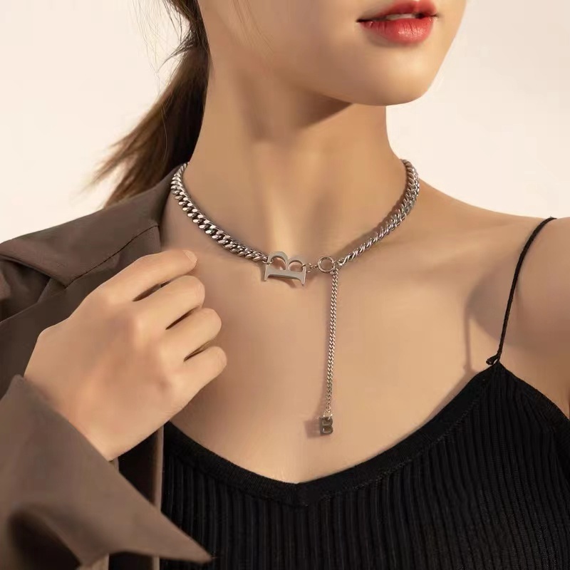 2022 Kalung Rantai Dengan Liontin Huruf B Untuk Wanita | Gelang Rantai Hypoallergenic Bahan Titanium Steel 18k Untuk Pasangan