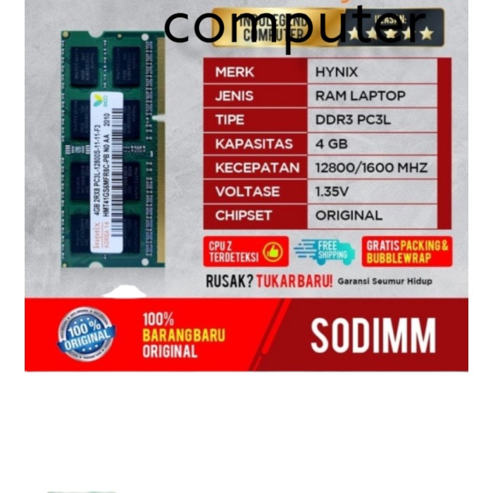 Ram Ram Laptop 4Gb Ddr3 Pc3L-12800S Hynix New