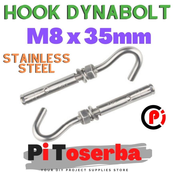 Isi 5 Pcs Hook Dynabolt 8 x 35mm Kait Gantungan Kuat Stainless Steel Anchor 8x35mm