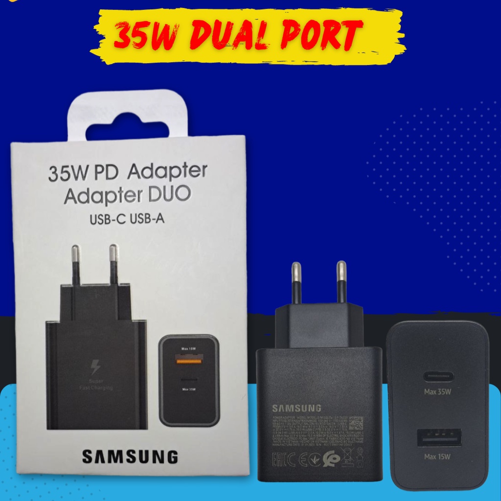 Charger Samsung 35W Fast Charging Adapter Dual Port Samsung Adapter Charger 15Watt USB A EP-TA220