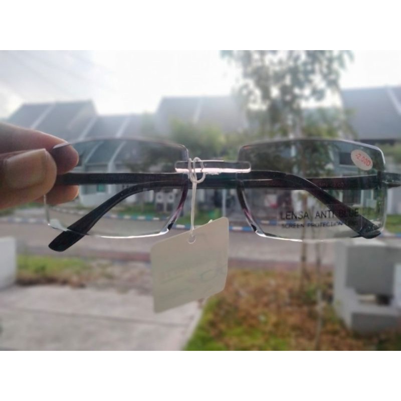 Kacamata Minus Frameless Lensa Gelap/hitam Anti Radiasi Blueray Unisex