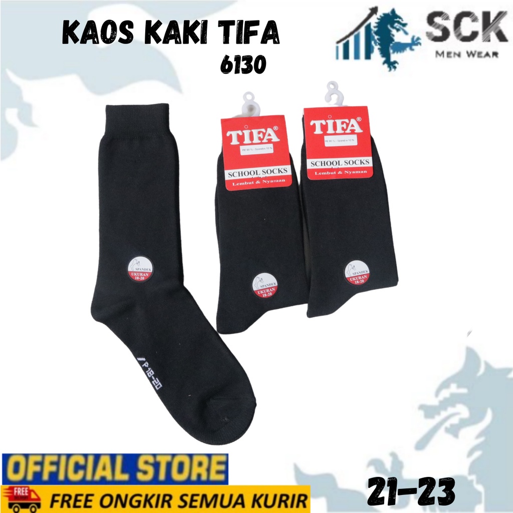Kaos Kaki Anak TIFA 6130 Polos Hitam Halus 21-23 cm / Perlengkapan Sekolah - sck