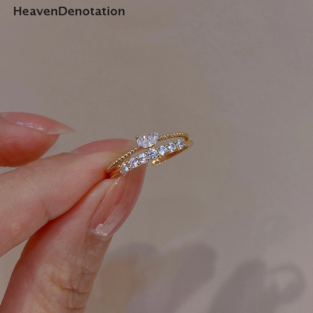 [HeavenDenotation] Mode Baru Jantung Berlian Imitasi Cincin Adjustable Lucu Rings Untuk Wanita Pernikahan Pertunangan Perempuan Perhiasan Cincin Hadiah HDV