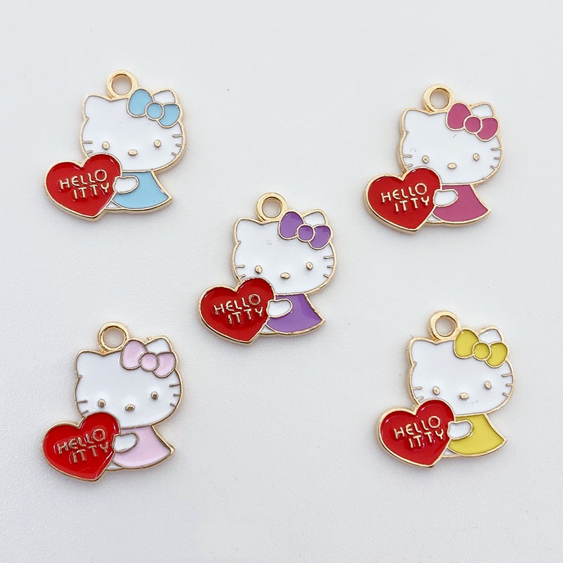 4pcs Alloy Drop Oil Love Kitten Pendant Perhiasan Anting Kalung Liontin Handmade DIY Bahan