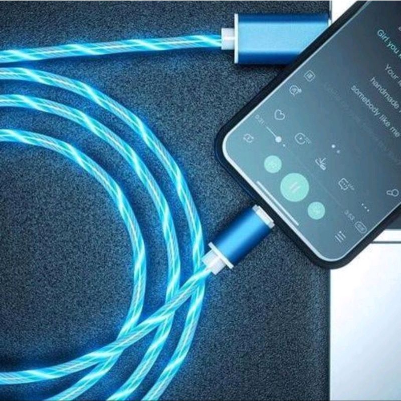 Kabel Data / Charger Magnetic 3in1 (Micro/Type-C/Lightning) Fast Charging Streamer Coloful LED