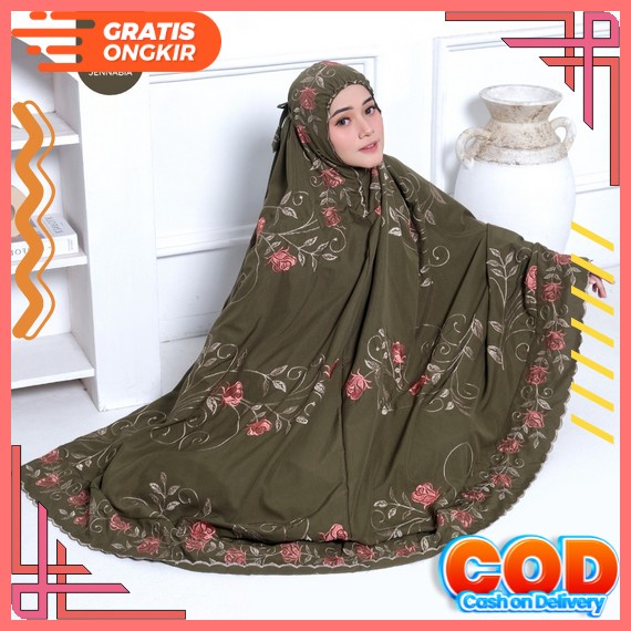 Mukena Bali Tasik - Mukena Dewasa Rayon Cemara Renda Print Mukena Bordir Mewah Mukenah Dewasa Jumbo 