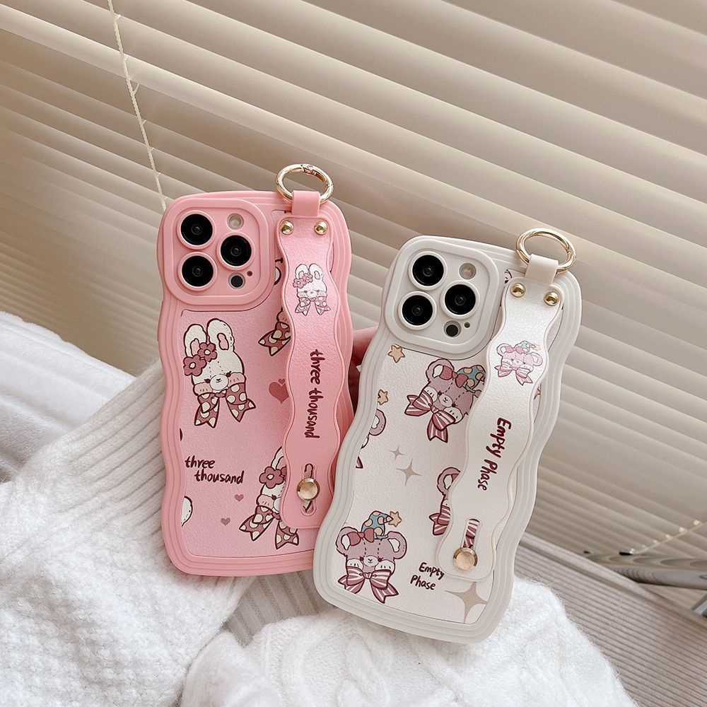 IPHONE Pimk Casing Ponsel Motif Kulit Gelombang Besar Kelinci Dan Beruang Kompatibel Dengan Iphone12 13 14 11 Pro Max X Xs Max Xr Dfcv