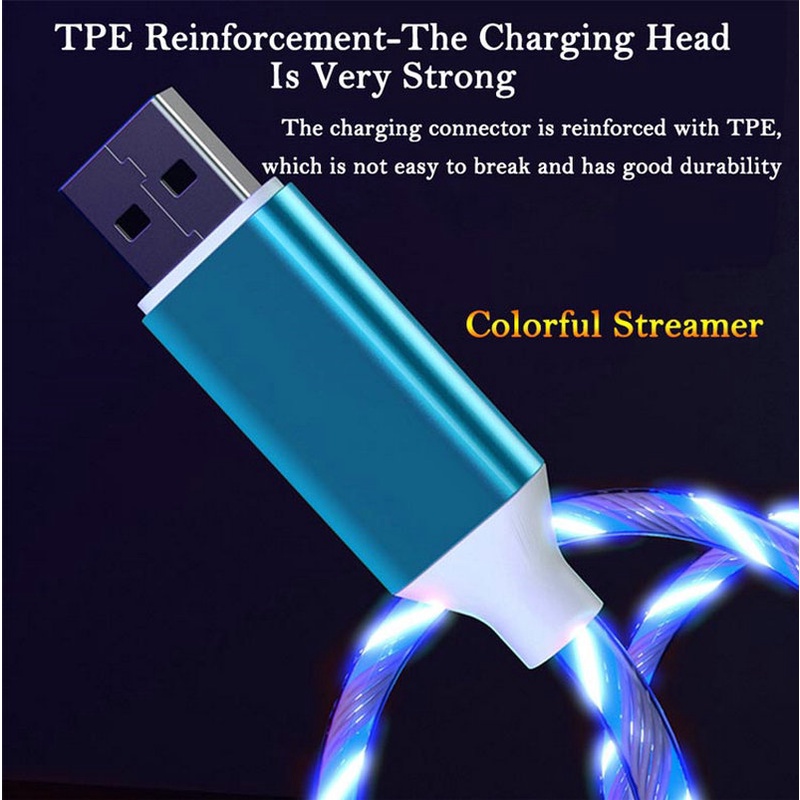 Lampu Streamer Kabel USB Lampu LED Flowing Kabel Pengisian Cepat Mobil Streamer Charging Line Luminous LED Kabel Data Glowing