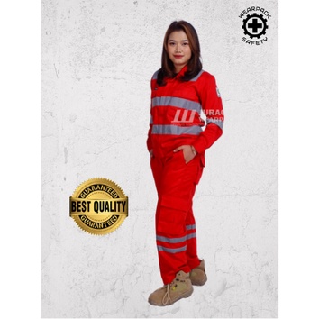 Baju Kerja Safety Setelan/Wearpack Proyek Set Warna Merah