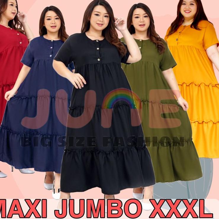 ✻ JUNE DRESS MAXI JUMBO REMPEL SUSUN BUMIL BUSUI FRIENDLY 3XL LD 120 ❄