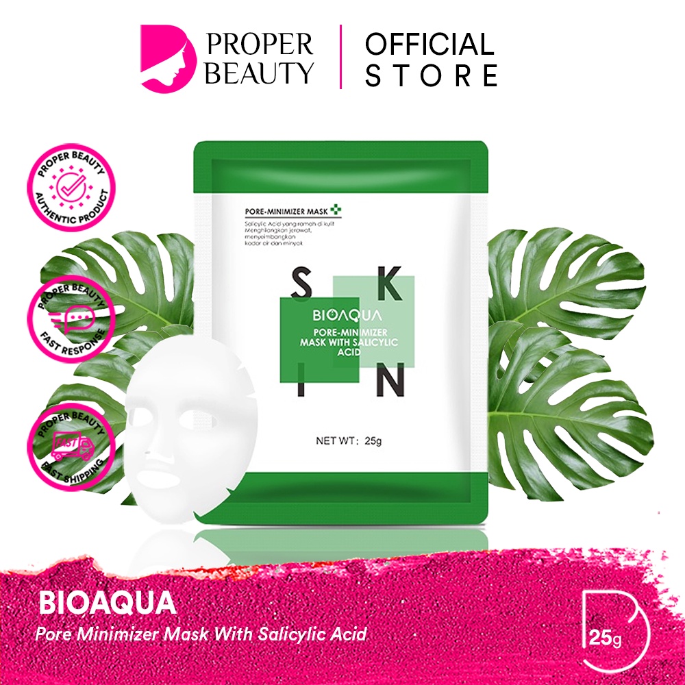 BIOAQUA Pore Minimizer Mask With Salicylic Acid Indonesia / Masker Wajah 25g / Mengontrol Minyak Acne Berjerawat Pelembab Moisturizer Melembutkan Membersihkan Mencerahkan Kulit Muka / Skincare Face Care Bio Aqua Series / Cream Oil Control Cotton Sheet