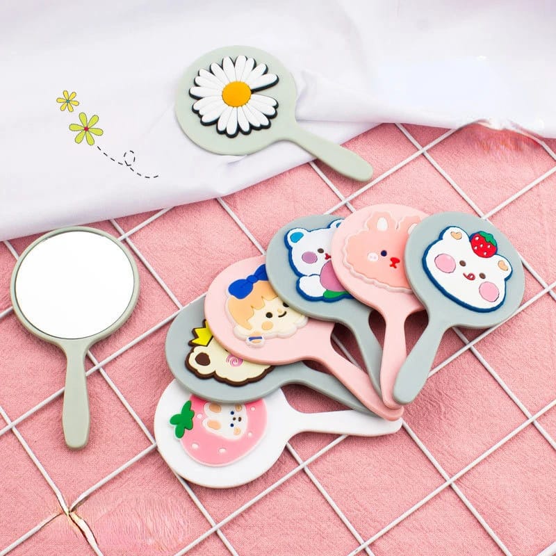 Cermin Rias Mini Travel Size Gagang Karakter Lucu Kaca Cermin Make Up Saku Travelling Portable F945