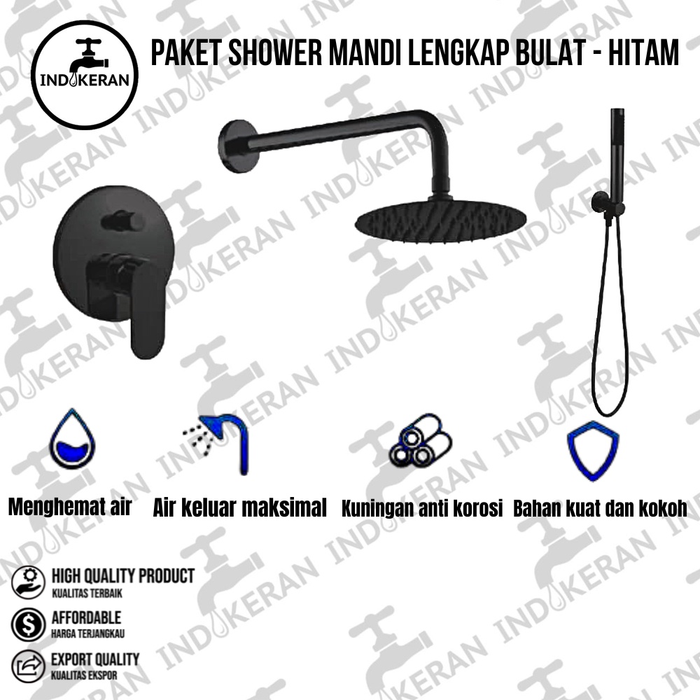 INDOKERAN - Paket Shower Mandi Lengkap Bulat - Hitam