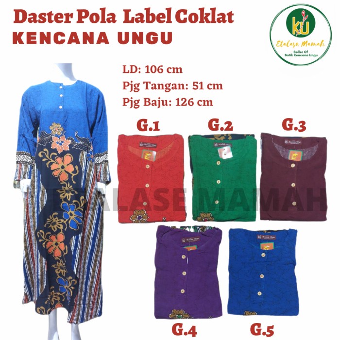 DASTER KENCANA UNGU LONGDRESS POLA LENGAN PANJANG LABEL COKLAT