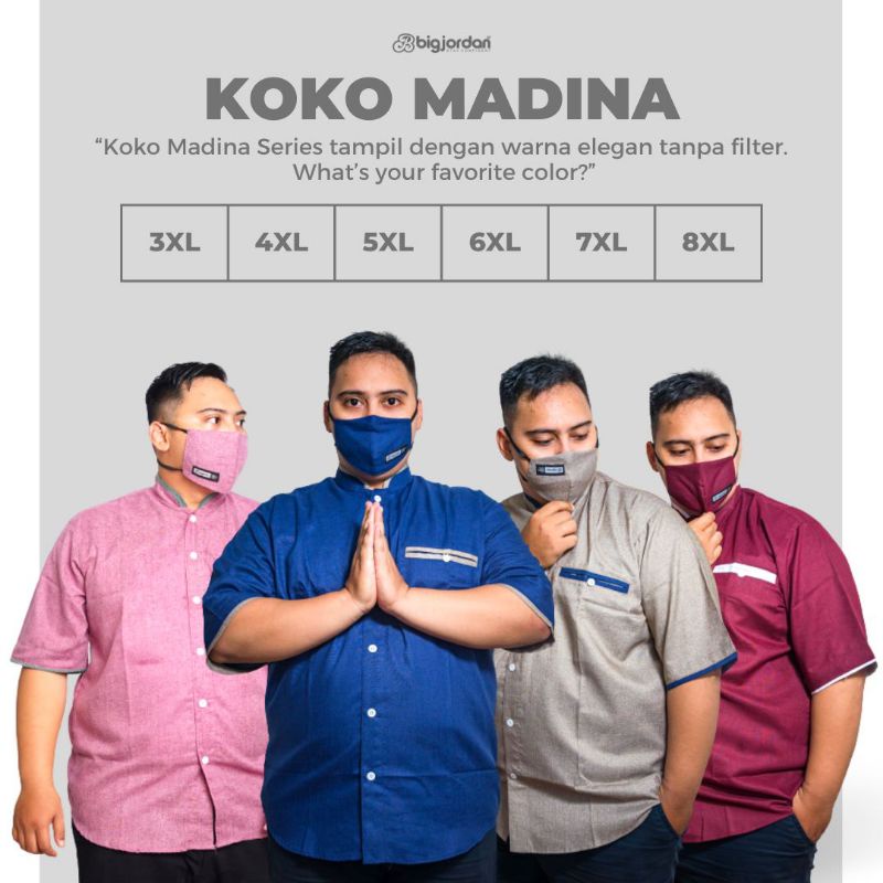 baju koko lengan pendek pria jumbo size XXXL koko madina pria big size 3XL 4XL 5XL 6XL 7XL 8XL