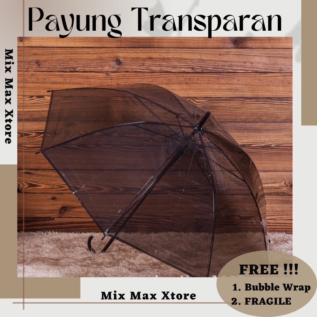 Payung Transparan Multifungsi 94 cm Rain Umbrella 8 Bone - (P077)