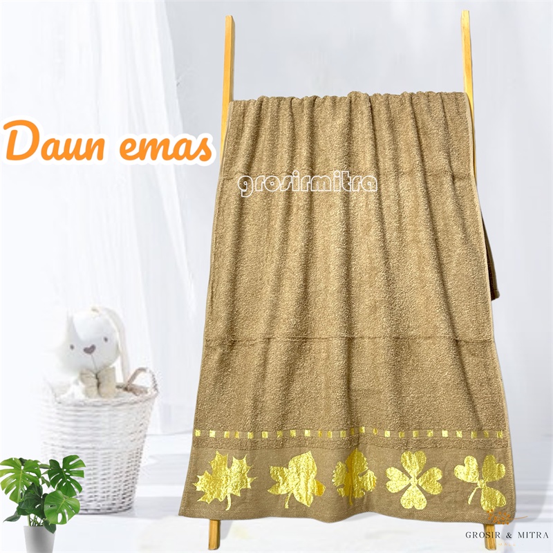 Handuk Mandi Dewasa / Handuk Mandi / Handuk Katun 100% / Kamar Mandi  / Handuk 70x140cm Daun EMAS