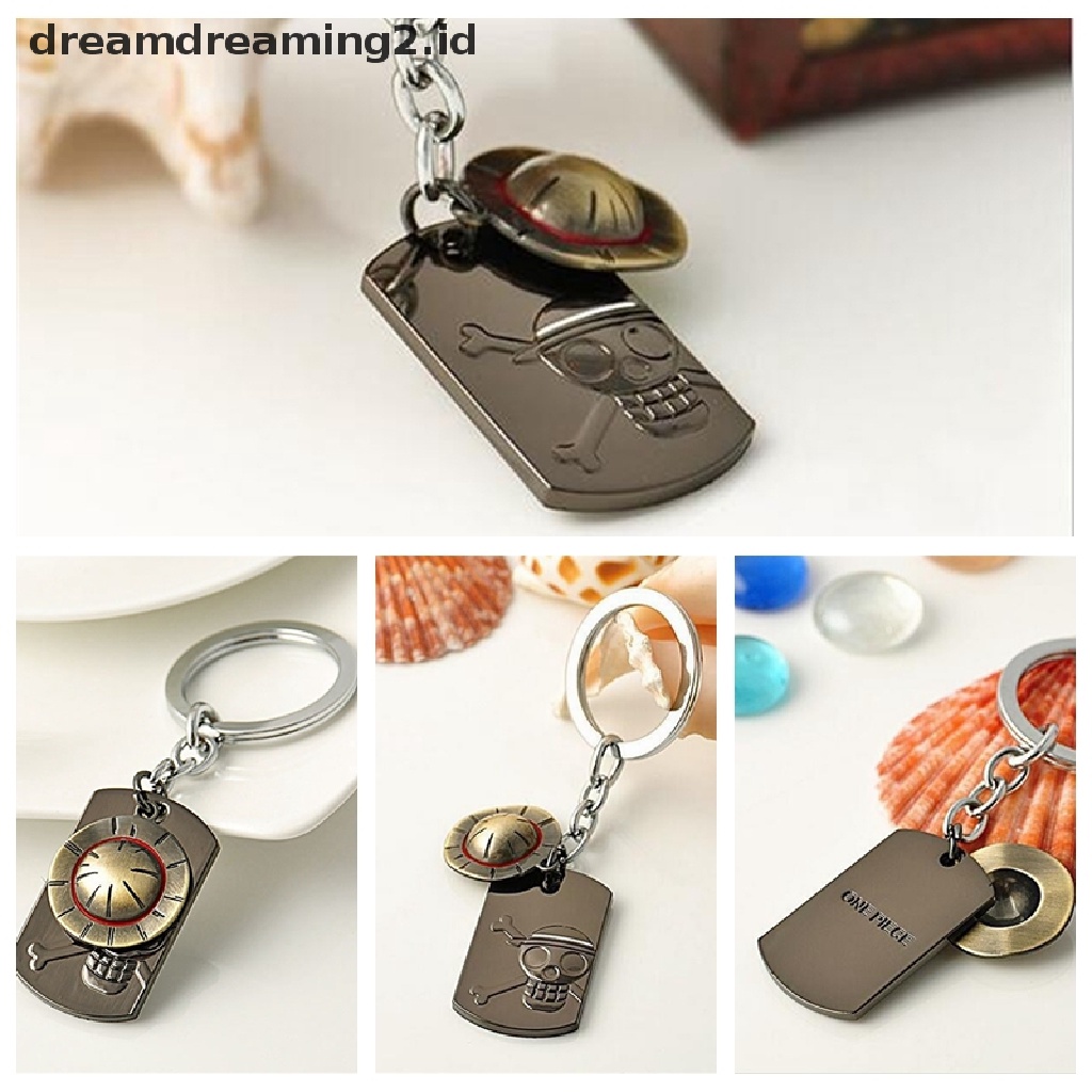 (dream) Fashion Anime One Piece Luffy Topi Jerami Tengkorak Stainless Steel Gantungan Kunci Key Ring.