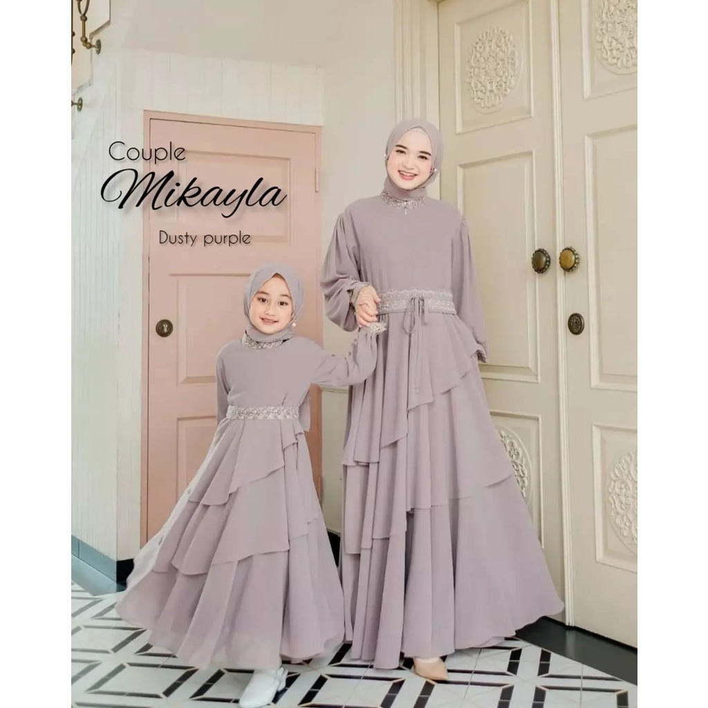 GAMIS SARIMBIT TERBARU 2023 MIKAYLA COUPLE MOM & KIDS FREE PASHMINA WARNA GREEN SAGE MATT CERUTY BABYDOLL PREMIUM GAMIS LEBARAN IBU DAN ANAK FASHION MUSLIM WANITA-DUSTY PARPLE