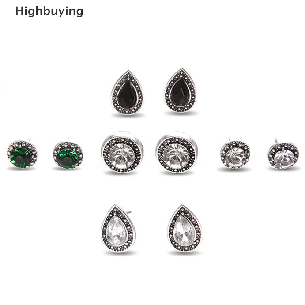 Hbid 5pasang/Set Boho Water Drop Kristal Berlian Imitasi Stud Anting Wanita Pesta Perhiasan Glory