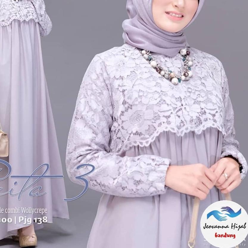 ➭ GAMIS BRUKAT PRITA KOMBINASI MOSCREPE / Gamis brokat busui/bumil muslimah wear masa kini ✯